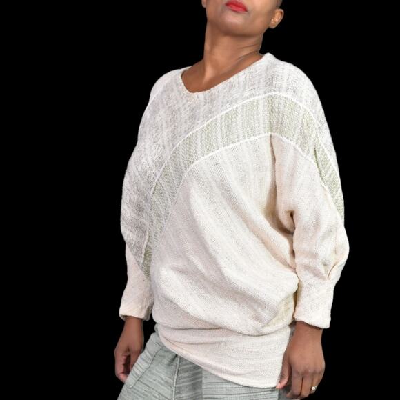 Vintage Nikos HandWoven Top Beige Tan Fiber Arts Asymmetrical Sweater Size Small - Picture 11 of 12
